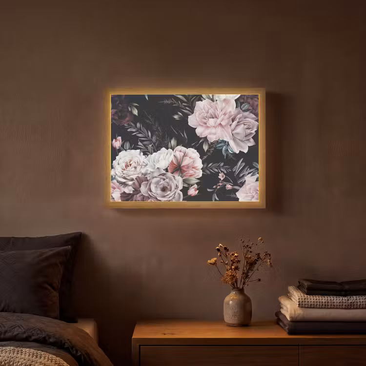 Vintage - Rozen - Romantisch - Bloemen Light Box met batterij (Wandlamp) middel -sfeer4