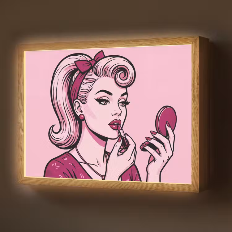Vintage - Vrouw - Roze Light Box met batterij (Wandlamp) middel -z3d_website