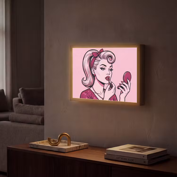 Vintage - Vrouw - Roze Light Box met batterij (Wandlamp) middel -sfeer1