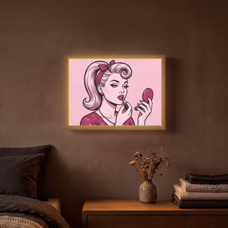 Vintage - Vrouw - Roze Light Box met batterij (Wandlamp) middel -sfeer4