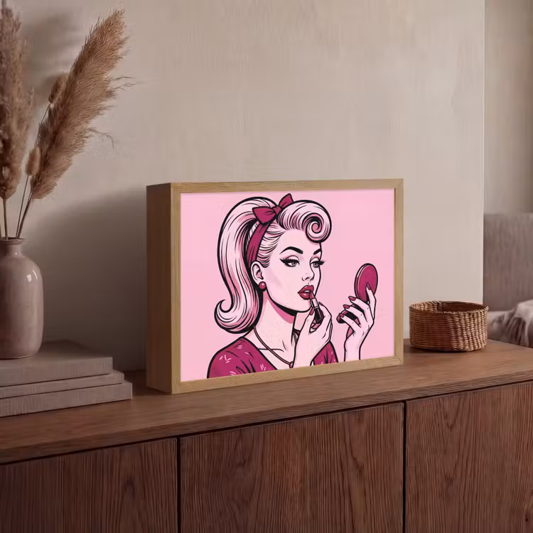 Vintage - Vrouw - Roze Light Box met batterij (Wandlamp) middel -sfeer2
