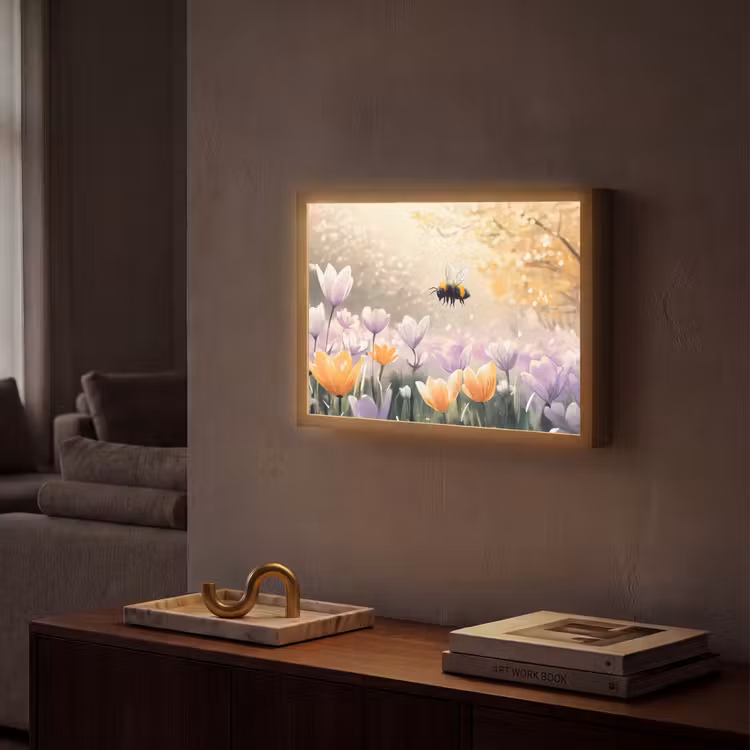 Viooltjes - bij - Zonlicht Light Box met batterij (Wandlamp) middel -sfeer1