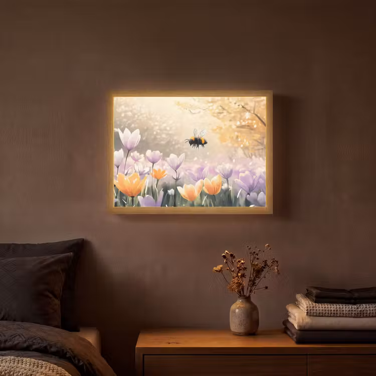 Viooltjes - bij - Zonlicht Light Box met batterij (Wandlamp) middel -sfeer4
