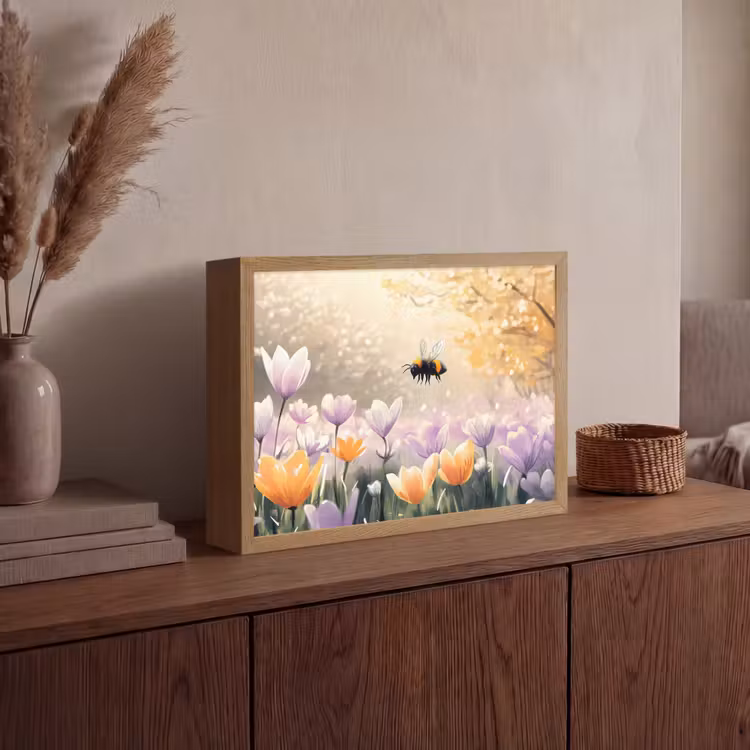 Viooltjes - bij - Zonlicht Light Box met batterij (Wandlamp) middel -sfeer2