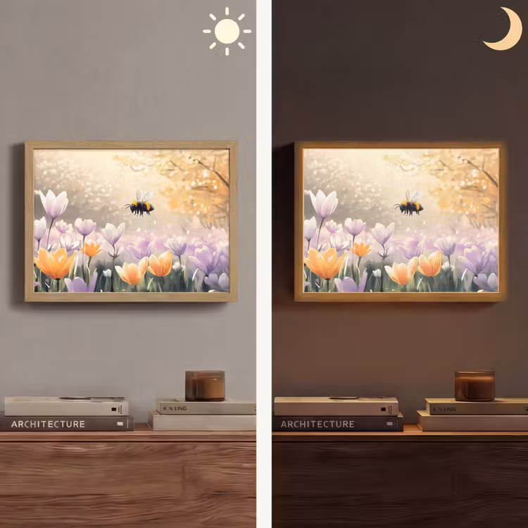 Viooltjes - bij - Zonlicht Light Box met batterij (Wandlamp) middel -sfeer3