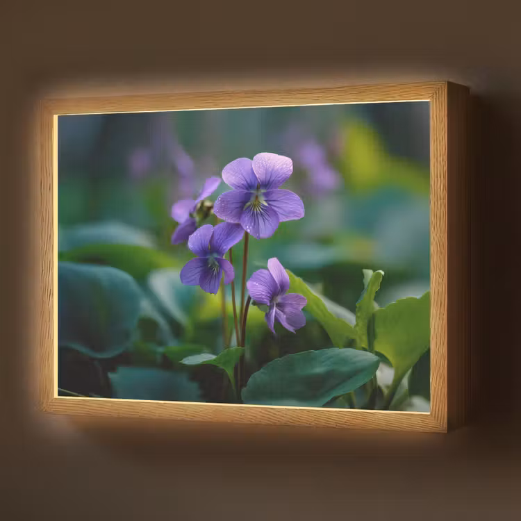 Viooltjes - Paars - Bloem - Bladeren Light Box met batterij (Wandlamp) middel -z3d_website