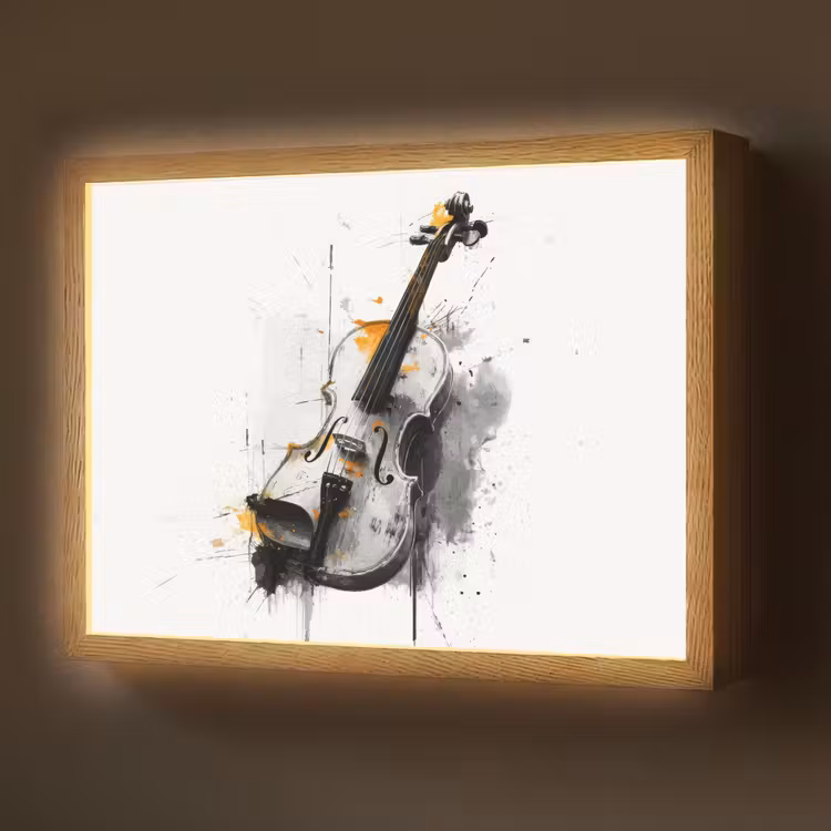 Viool - Oranje - Zwart - Penseelstreken Light Box met batterij (Wandlamp) middel -z3d_website
