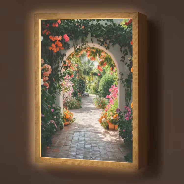 Doorkijk - Bloemen - Natuur - Bloementuin Light Box met batterij (Wandlamp) middel -z3d_website