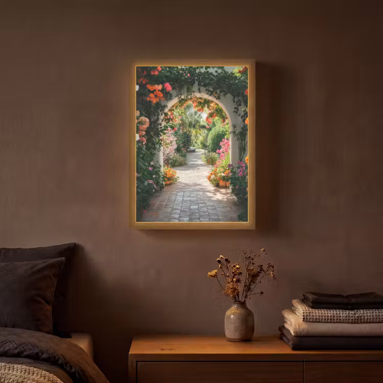 Doorkijk - Bloemen - Natuur - Bloementuin Light Box met batterij (Wandlamp) middel -sfeer4