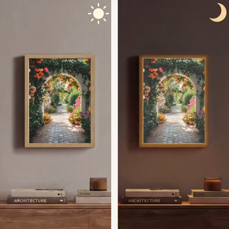 Doorkijk - Bloemen - Natuur - Bloementuin Light Box met batterij (Wandlamp) middel -sfeer3