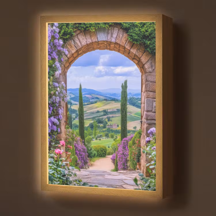 Doorkijk - Toscane - Landschap - Poort Light Box met batterij (Wandlamp) middel -z3d_website
