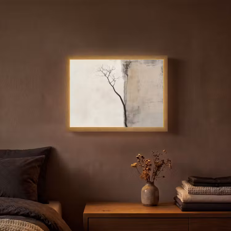 Wabi sabi - Plant - Beige Light Box met batterij (Wandlamp) middel -sfeer4