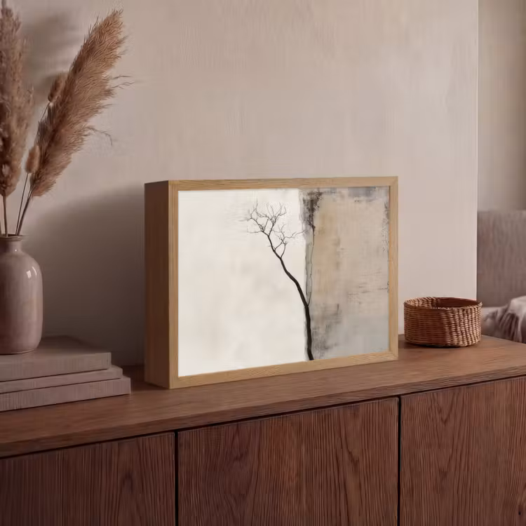 Wabi sabi - Plant - Beige Light Box met batterij (Wandlamp) middel -sfeer2