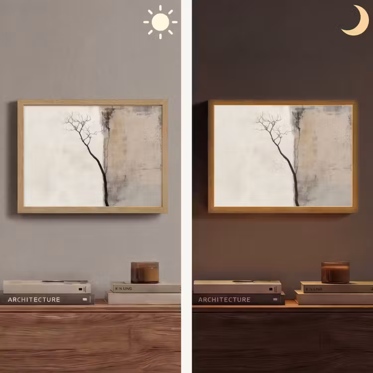 Wabi sabi - Plant - Beige Light Box met batterij (Wandlamp) middel -sfeer3