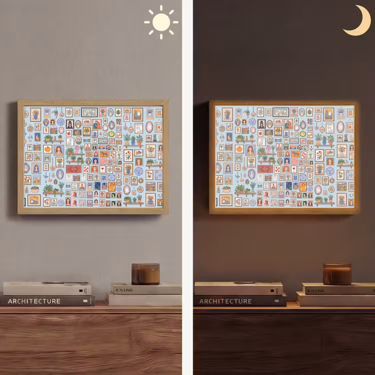 Wanddecoratie - Collectie - Huis - Illustratief - Kleurrijk Light Box met batterij (Wandlamp) middel -sfeer3