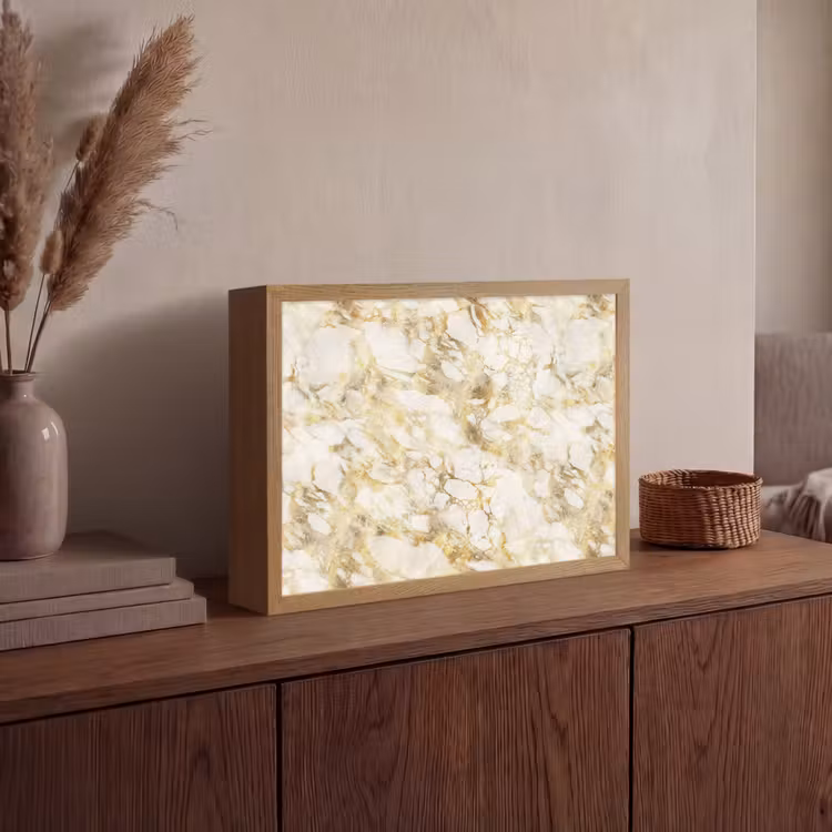 Warm - Gouden - Marmer - Patroon Light Box met batterij (Wandlamp) middel 907 -sfeer2