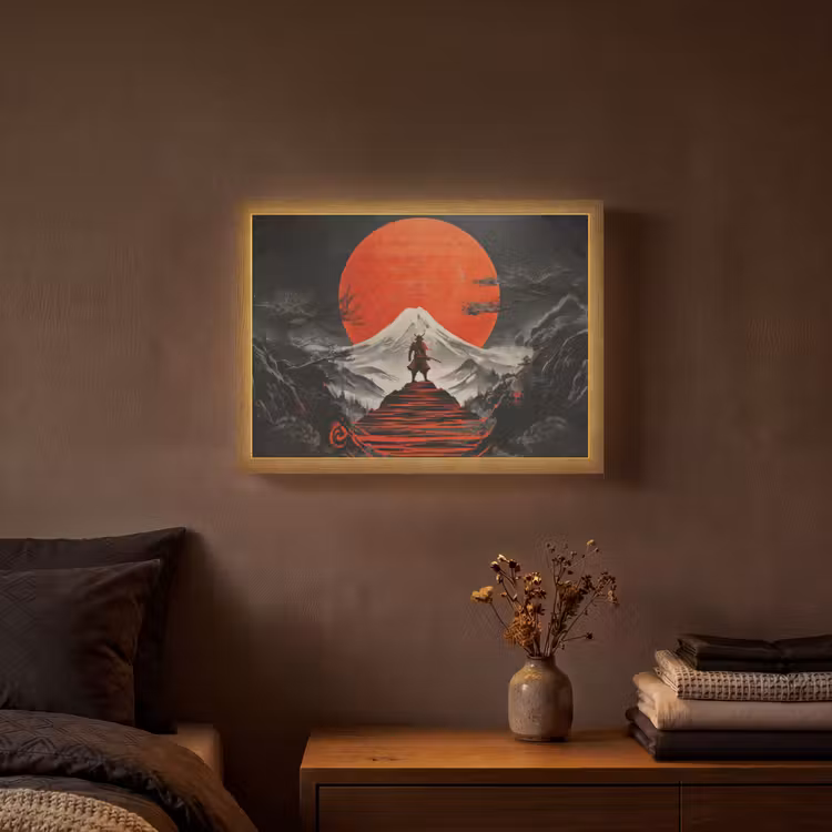 Krijger - Rode trappen - Zon - Berg Light Box met batterij (Wandlamp) middel -sfeer4