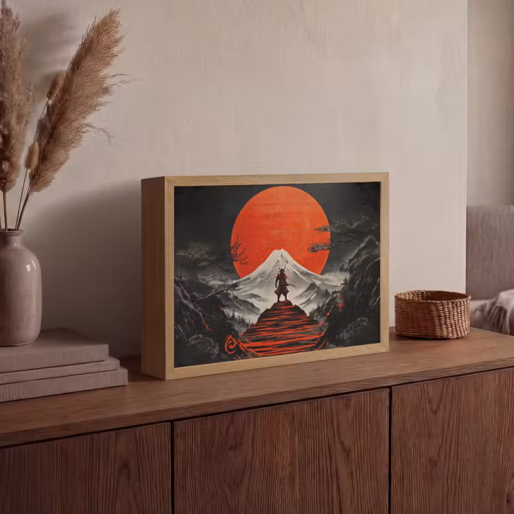 Krijger - Rode trappen - Zon - Berg Light Box met batterij (Wandlamp) middel -sfeer2