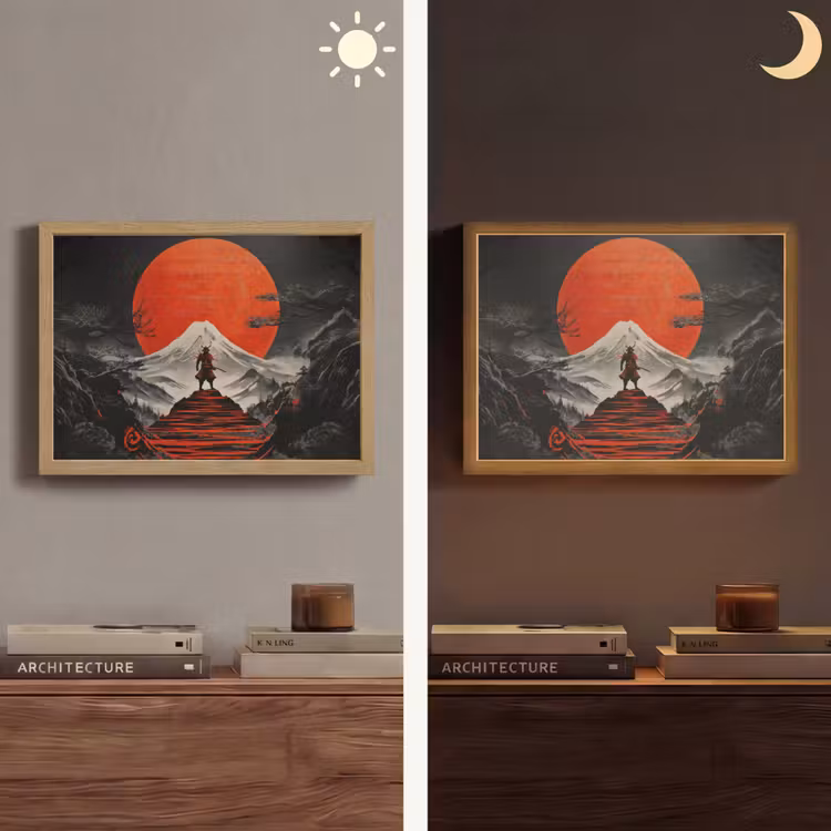 Krijger - Rode trappen - Zon - Berg Light Box met batterij (Wandlamp) middel -sfeer3
