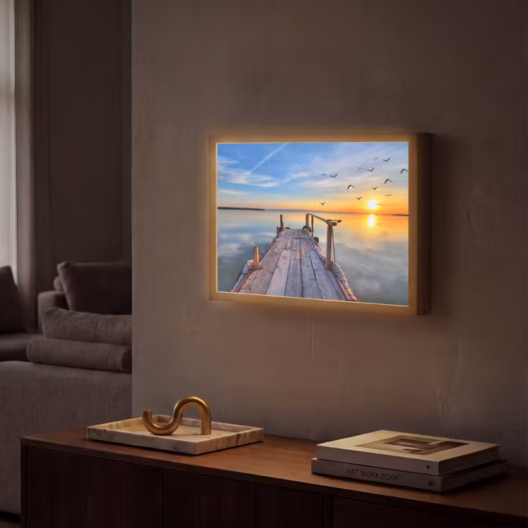 Water - Steiger - Vogels - Zonsondergang - Horizon Light Box met batterij (Wandlamp) middel -sfeer1