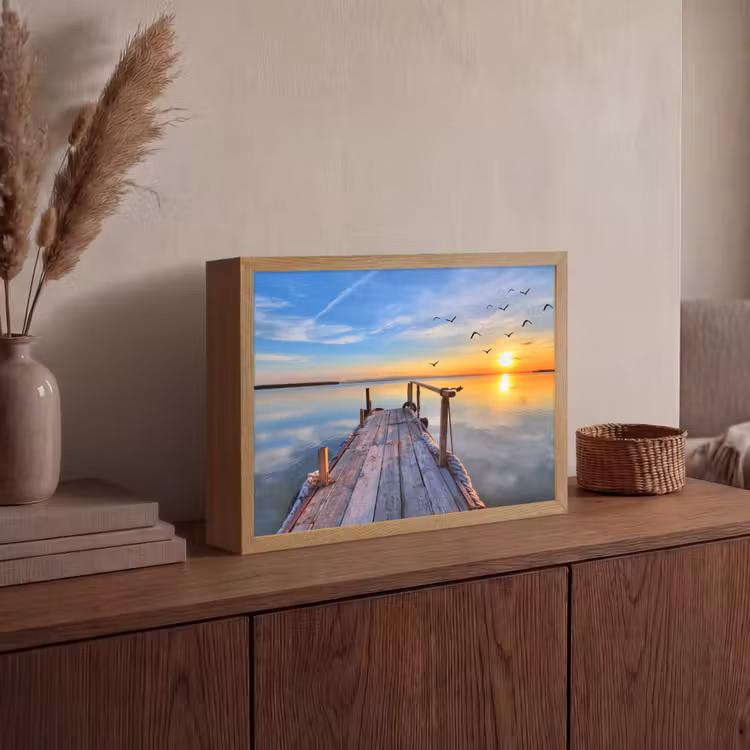 Water - Steiger - Vogels - Zonsondergang - Horizon Light Box met batterij (Wandlamp) middel -sfeer2
