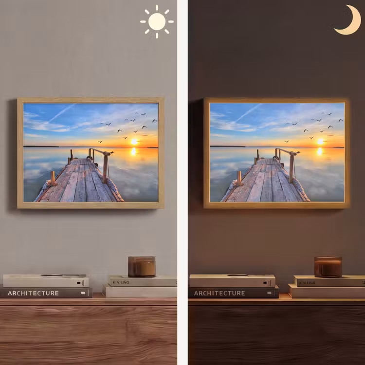 Water - Steiger - Vogels - Zonsondergang - Horizon Light Box met batterij (Wandlamp) middel -sfeer3