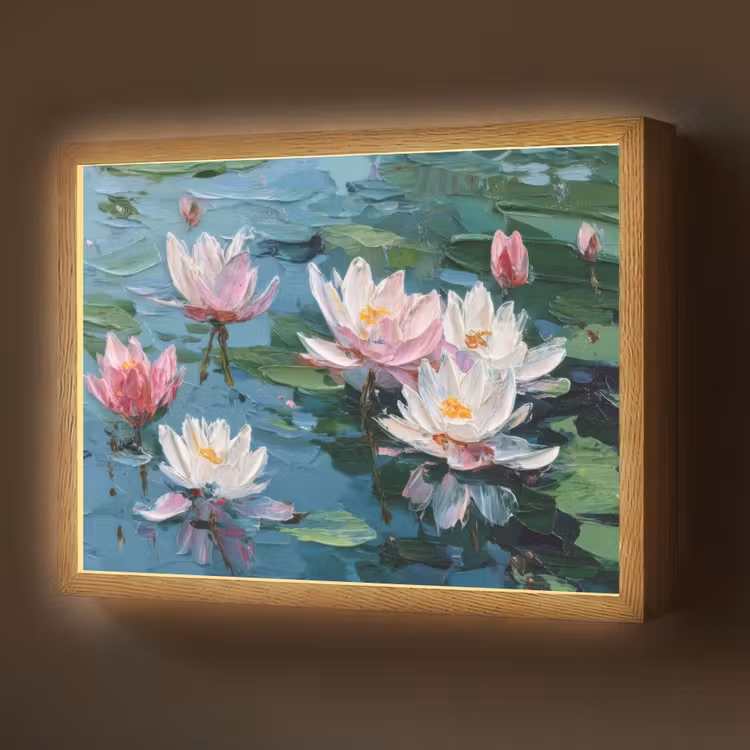 Waterlelies - Bloemen - Roze - Water Light Box met batterij (Wandlamp) middel -z3d_website