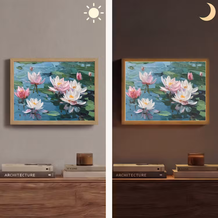 Waterlelies - Bloemen - Roze - Water Light Box met batterij (Wandlamp) middel -sfeer3