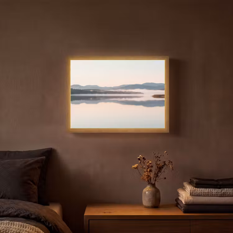 Water - Bomen - Mistlaag Light Box met batterij (Wandlamp) middel -sfeer4
