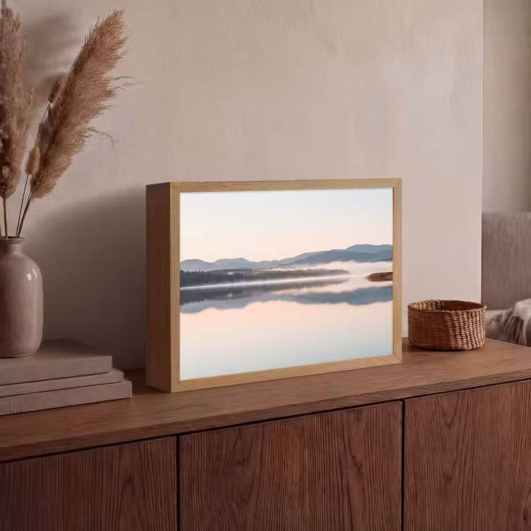 Water - Bomen - Mistlaag Light Box met batterij (Wandlamp) middel -sfeer2