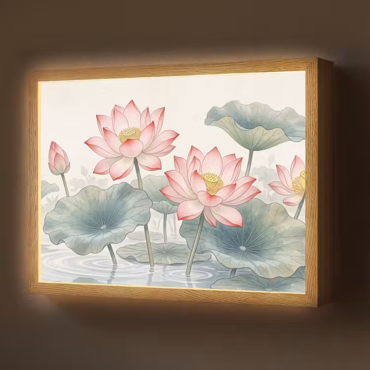 Aquarel - Lotusbloemen - Kleurrijk Light Box met batterij (Wandlamp) middel -z3d_website