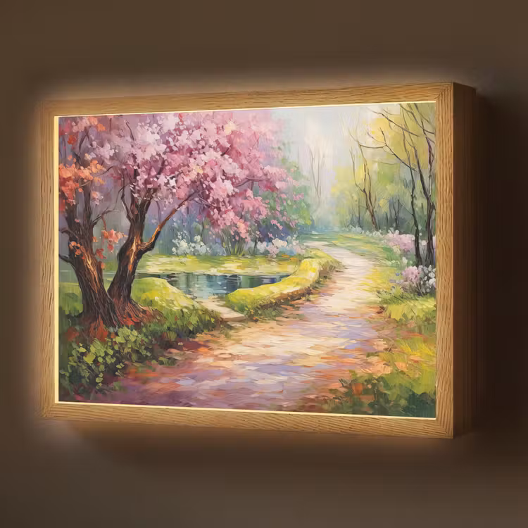Watercolor - Natuur - Bomen - Kunst - Bloemen Light Box met batterij (Wandlamp) middel -z3d_website