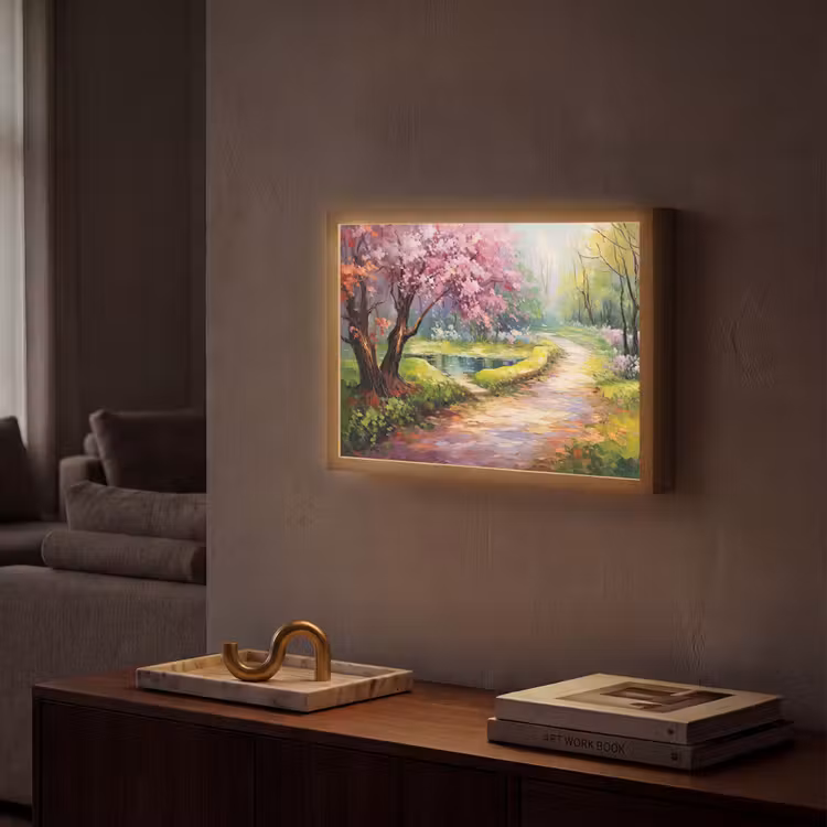 Watercolor - Natuur - Bomen - Kunst - Bloemen Light Box met batterij (Wandlamp) middel -sfeer1