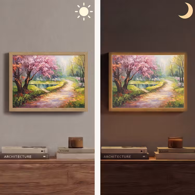 Watercolor - Natuur - Bomen - Kunst - Bloemen Light Box met batterij (Wandlamp) middel -sfeer3