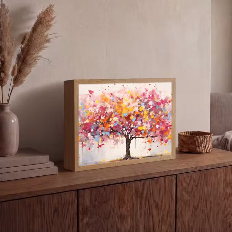 Aquarel - Boom - Kunst - Abstract Light Box met batterij (Wandlamp) middel -sfeer2