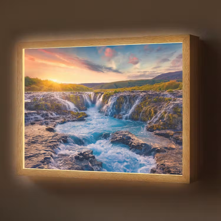 Waterval - Planten - Mos - Landschap - Zonsondergang - Rots Light Box met batterij (Wandlamp) middel -z3d_website