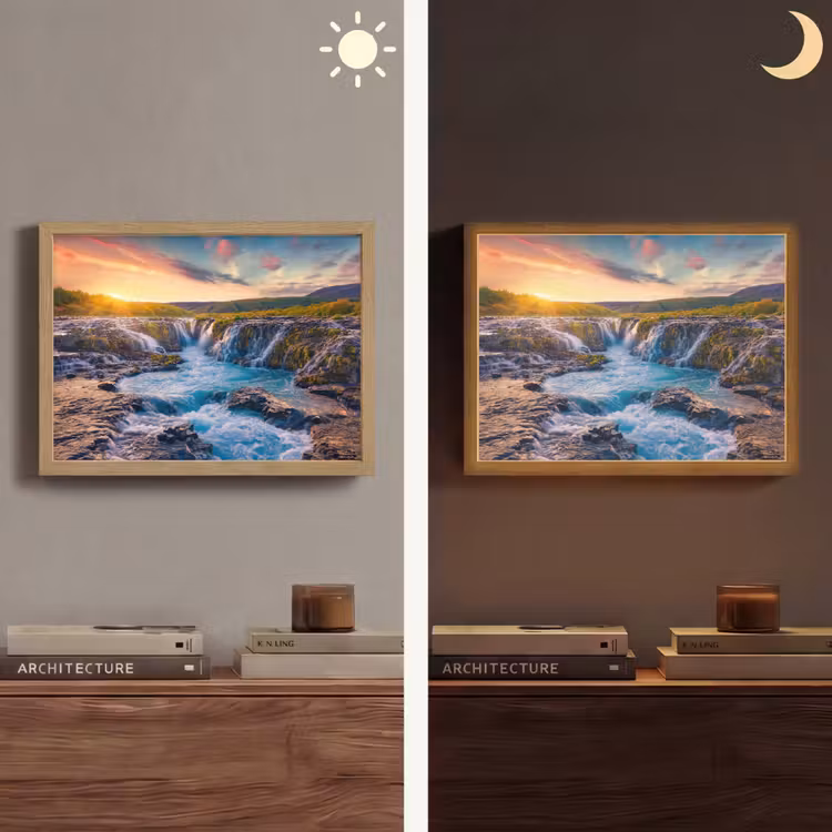 Waterval - Planten - Mos - Landschap - Zonsondergang - Rots Light Box met batterij (Wandlamp) middel -sfeer3