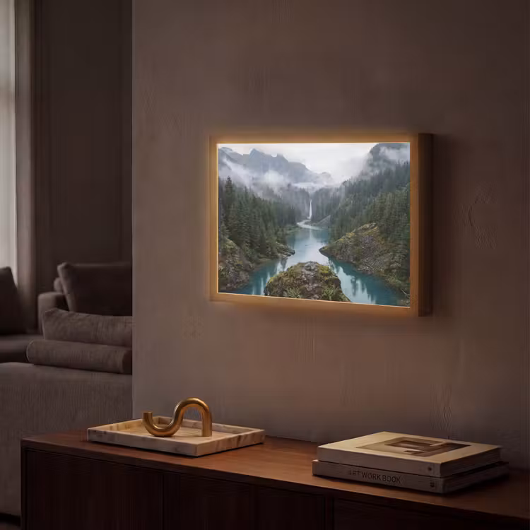 Waterval - Bomen - Bergen Light Box met batterij (Wandlamp) middel -sfeer1