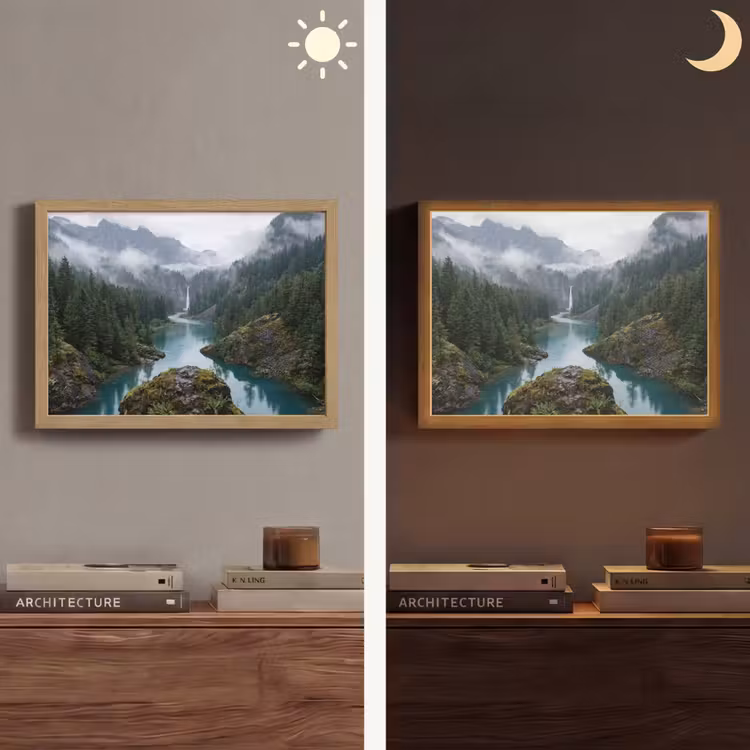 Waterval - Bomen - Bergen Light Box met batterij (Wandlamp) middel -sfeer3