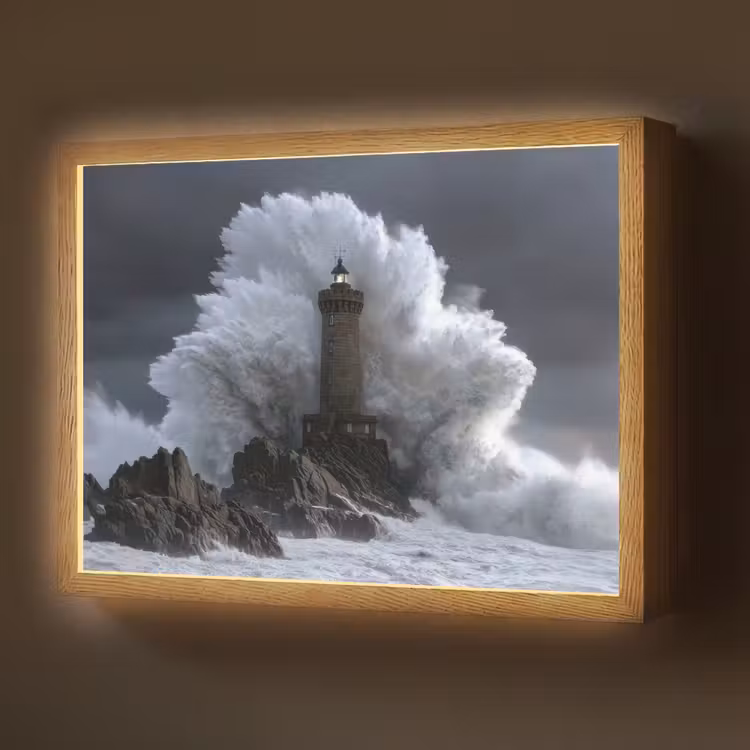 Golf - Vuurtoren - Schuimend water Light Box met batterij (Wandlamp) middel -z3d_website