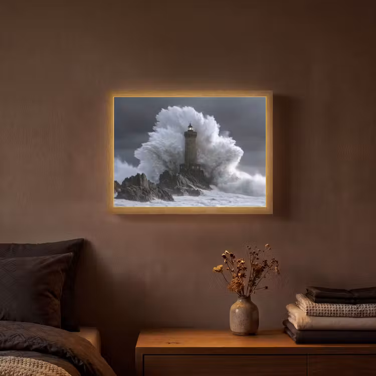 Golf - Vuurtoren - Schuimend water Light Box met batterij (Wandlamp) middel -sfeer4