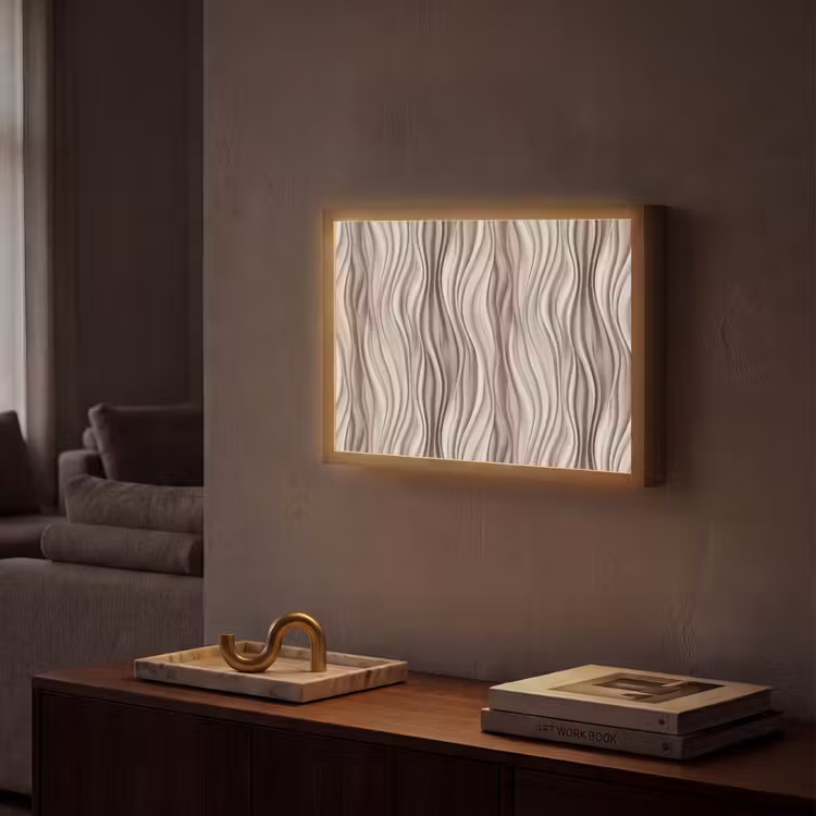 Golven - 3D - Crème Light Box met batterij (Wandlamp) middel 907 -sfeer1