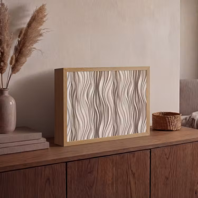 Golven - 3D - Crème Light Box met batterij (Wandlamp) middel 907 -sfeer2