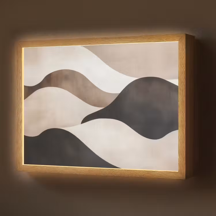 Golven - Abstract - Beige Light Box met batterij (Wandlamp) middel -z3d_website