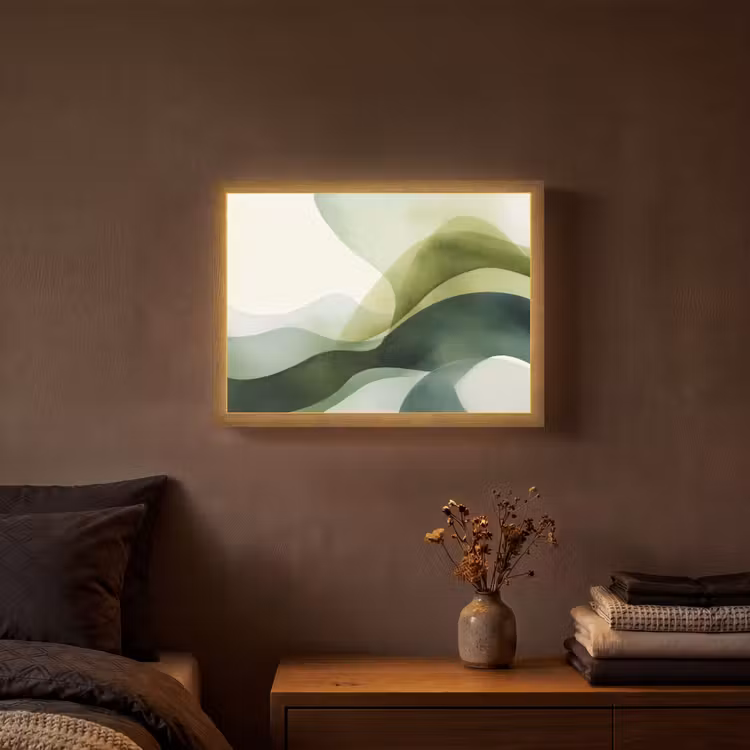 Golven - Abstract - Lichtgroen - Sierlijk Light Box met batterij (Wandlamp) middel -sfeer4