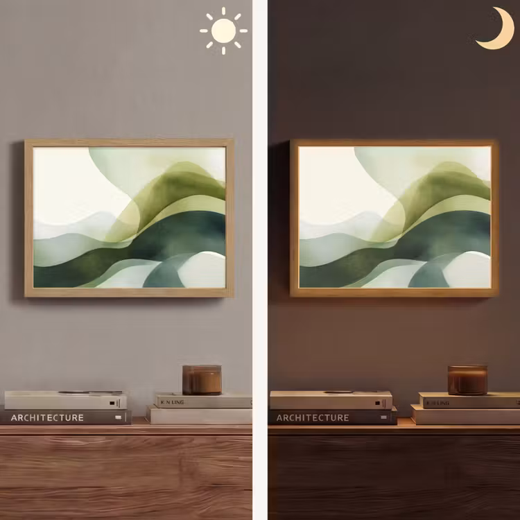 Golven - Abstract - Lichtgroen - Sierlijk Light Box met batterij (Wandlamp) middel -sfeer3