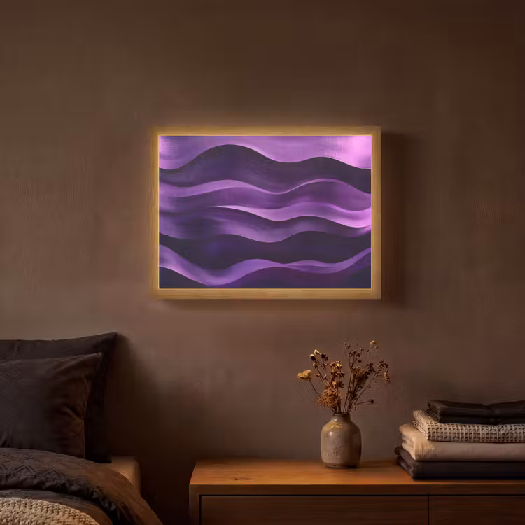 Golven - Abstract - Paars Light Box met batterij (Wandlamp) middel -sfeer4