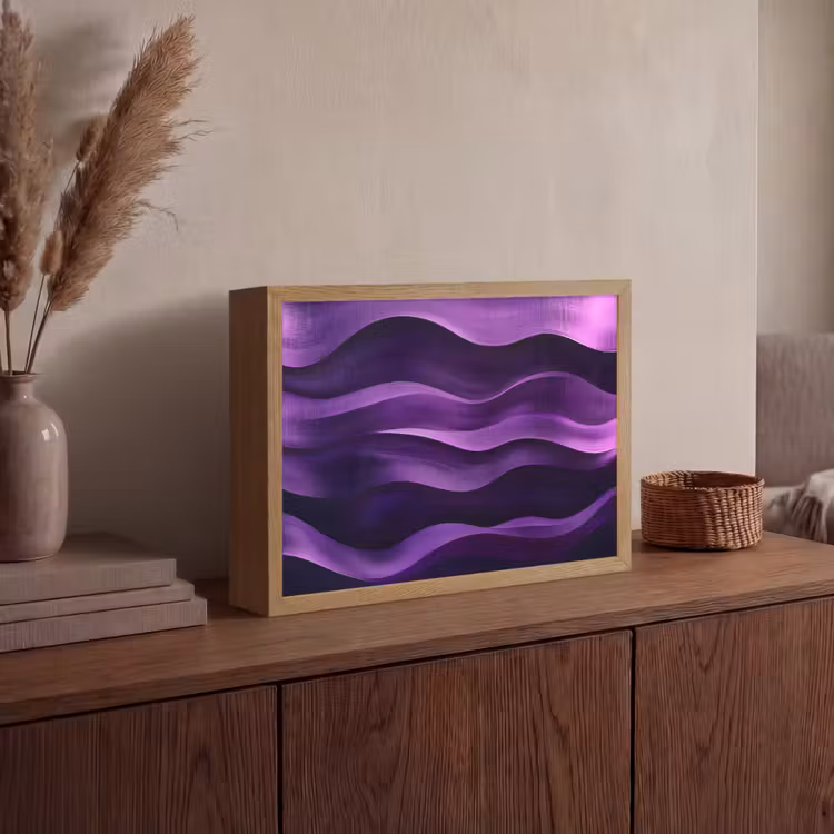 Golven - Abstract - Paars Light Box met batterij (Wandlamp) middel -sfeer2