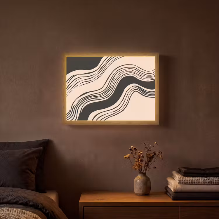 Golven - Zwart - Zandkleur Light Box met batterij (Wandlamp) middel -sfeer4