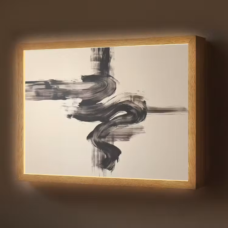 Golven - Penseelstreken - Beige - Minimalistisch Light Box met batterij (Wandlamp) middel -z3d_website